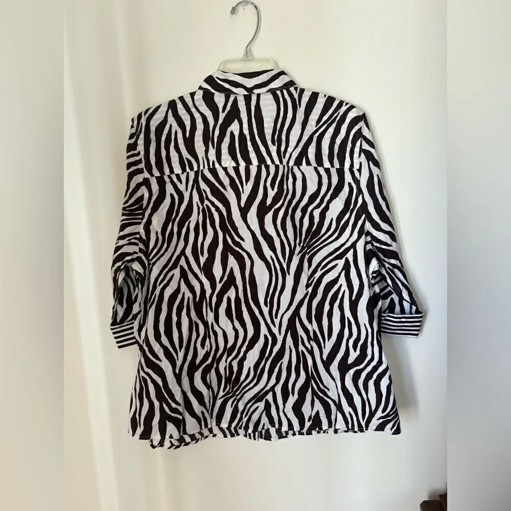 Chico's NWT Brown White Zebra Print Button Front Shirt Size 3 new with tags